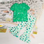 Stylish Girls Spring and Summer Outfit Featuring Clover Print Design