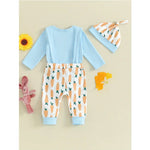 Blue long sleeve rabbit letter print jumpsuit from baby boy 3-piece infant outfit set