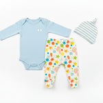 Matching knot hat from baby boy rabbit carrot print 3-piece infant outfit set