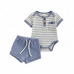 Baby boy summer romper and shorts set with soft waffle button short sleeve bodysuit infant outfit