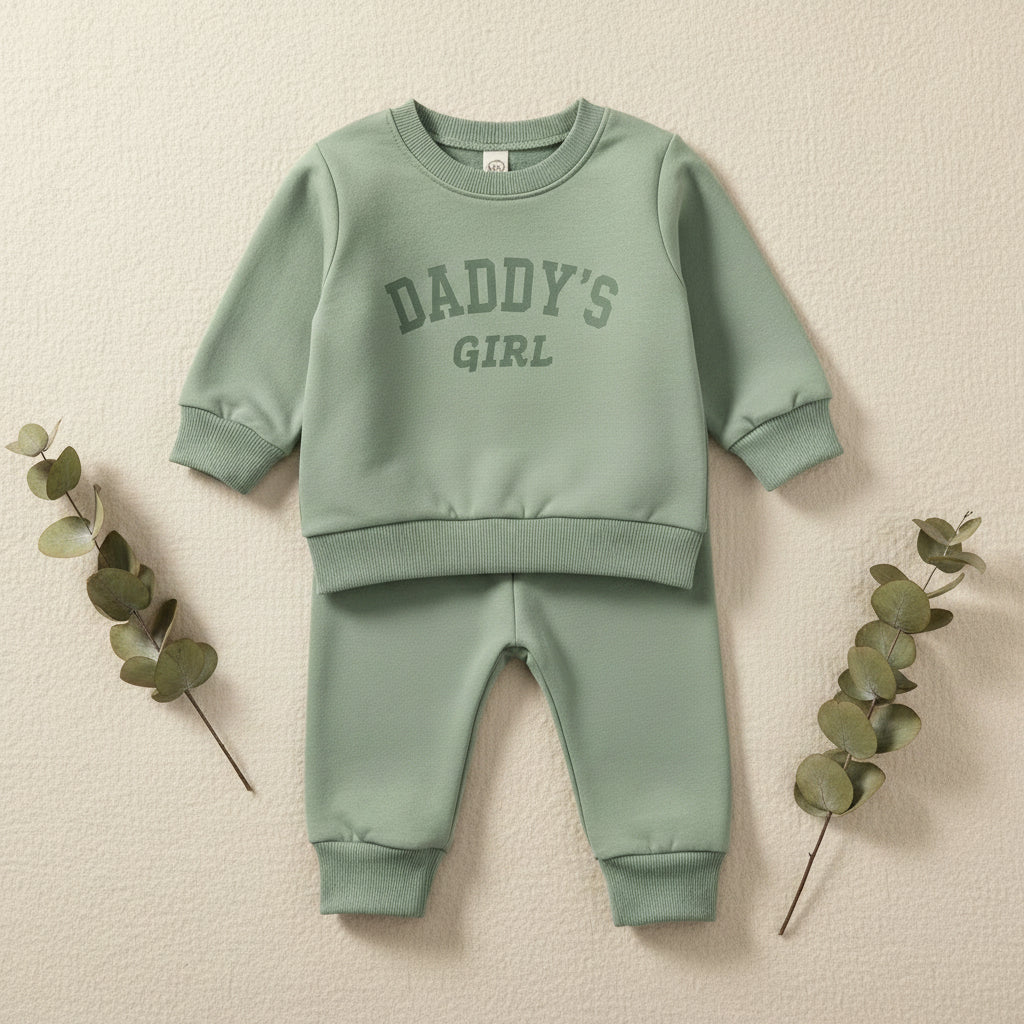 Green Baby Girl 2-Piece Letter Print Sweater and Drawstring Jogger Pants Set