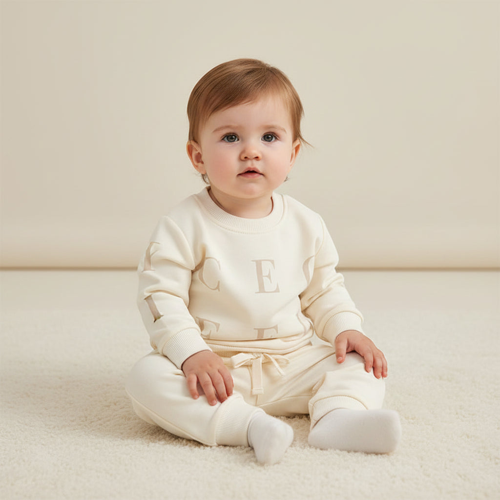 Toddler Girl Casual Outfit Featuring Letter Print Sweatshirt and Drawstring Joggers