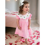 Adorable toddler girl floral dress with tulip embroidery for parties and special occasions.