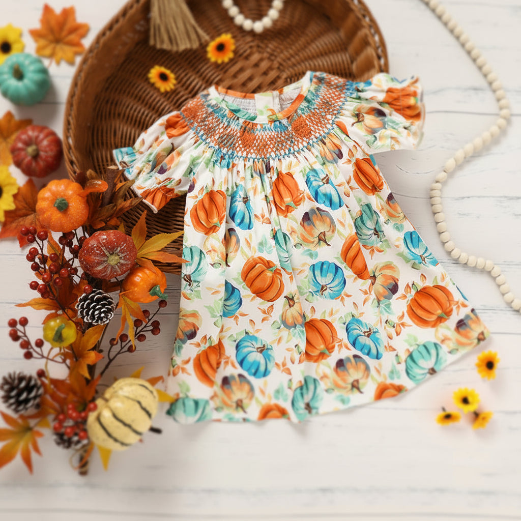 Boutique Style Pumpkin Dress for Toddler Girls Fall Fashion