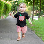 Red gingham shorts from toddler boy summer outfit set with elastic waistband